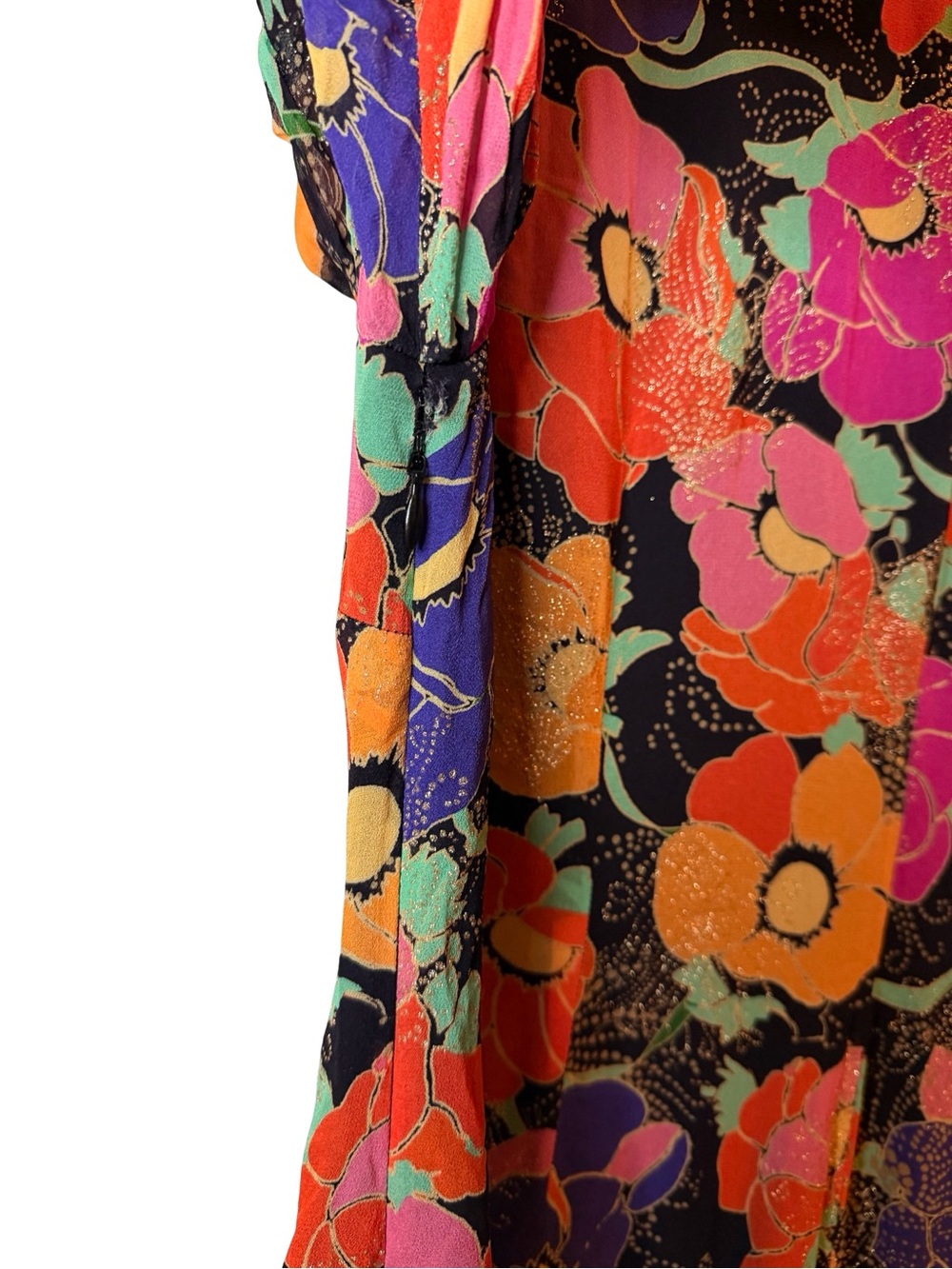 RIXO Dion Glitter Floral Print Georgette Mini Dress Ruched Sleeve Boho London XL - Picture 9 of 12